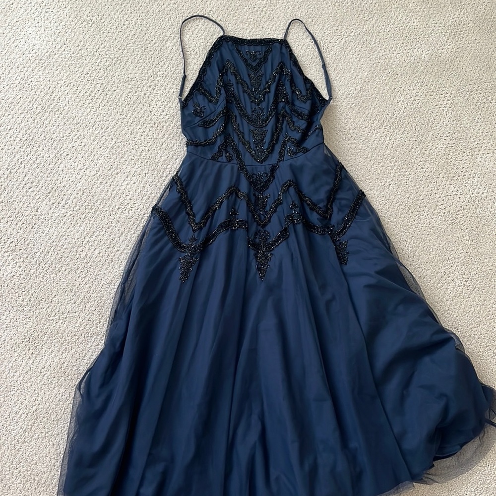 NWT ASOS Navy Blue Beaded Midi Dress size 8